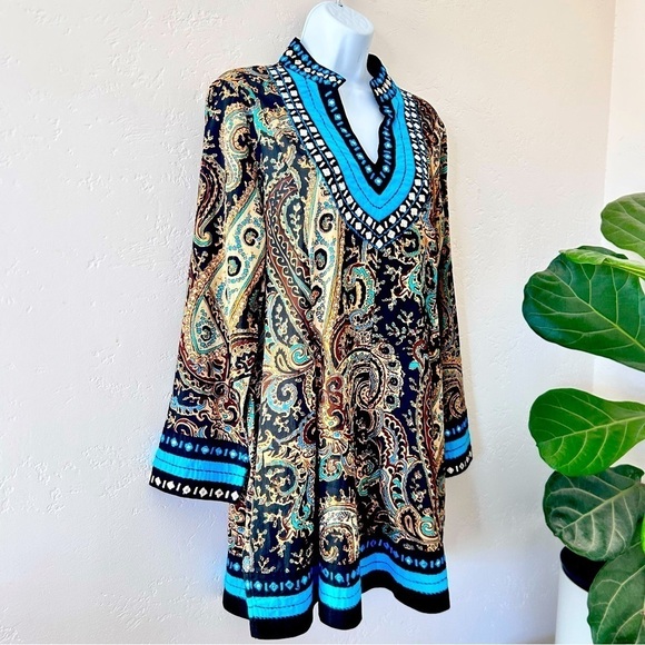 SOFT SURROUNDINGS Aubrey Embroidered Mirrored Beading  Paisley Tunic Dress Top M - Picture 3 of 11